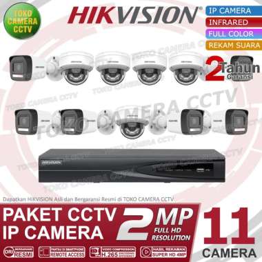 PAKET CCTV IP CAMERA HIKVISION 2MP COLORVU AUDIO 16 CHANNEL 11 KAMERA HARDDISK 2TB