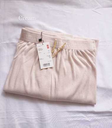 Celana Kulot Wanita HW Knit Rib Premium Tebal Kekinian ootd Cream