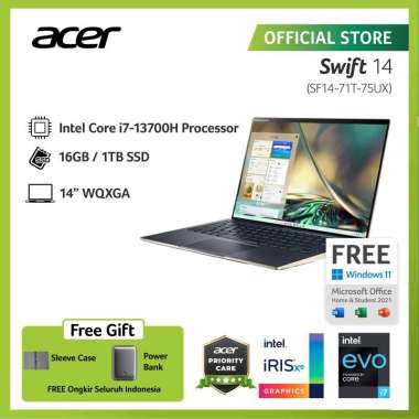ACER LAPTOP SWIFT 14 SF14-71T-75UX 14"QHD INTEL EVO I7-13700H RAM 16GB STORAGE 1TB SSD GRAPHICS INTE