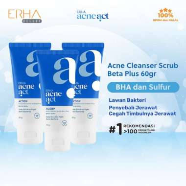 ERHA ACSBP Acne Cleanser Scrub Facial Wash - Sabun Muka Pembersih Jerawat 3 pcs