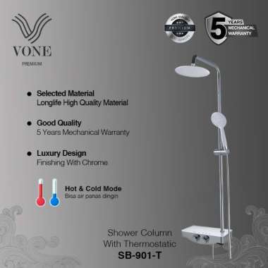 VONE Shower Tiang Rain Kamar Mandi Full Set Panas Dingin Stainless Hitam Putih HS-C82 SB-901-T