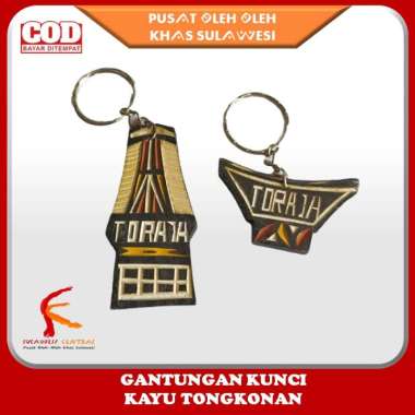 Gantungan Kunci unik Ukiran Kayu Rumah adat Toraja Khas Sulawesi