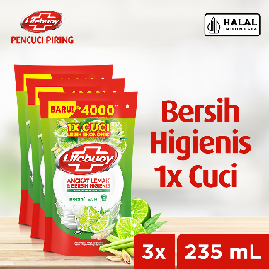 Lifebuoy Sabun Pencuci Piring Cair Refill Lime 235 mL [3 Pcs]