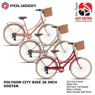 Polygon Sierra Oosten TA [26 inch] Sepeda Keranjang Rotan Vintage City Bike Red