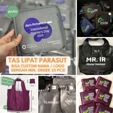 CUSTOM TAS BELANJA LIPAT SABLON LOGO NAMA - PARASUT BESAR SHOPPING BAG Sablon-Navy