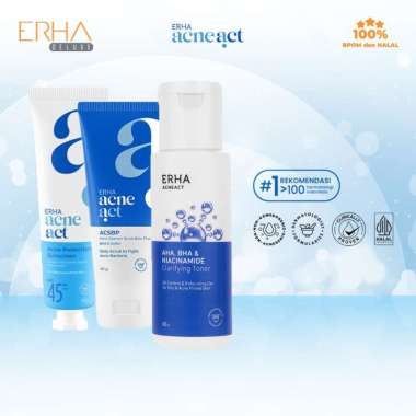 ERHA Acneact ACSBP Acne Cleanser Scrub Facial Wash - Toner - Sunscreen - Paket Perawatan Jerawat