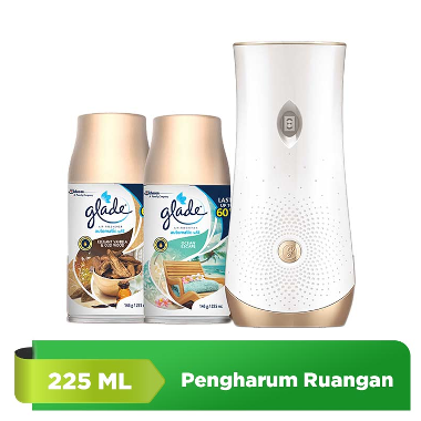 Paket Glade Matic Device Free Refill Ocean Escape + Vanilla & Oud Wood Pengharum Ruangan [225 mL] -