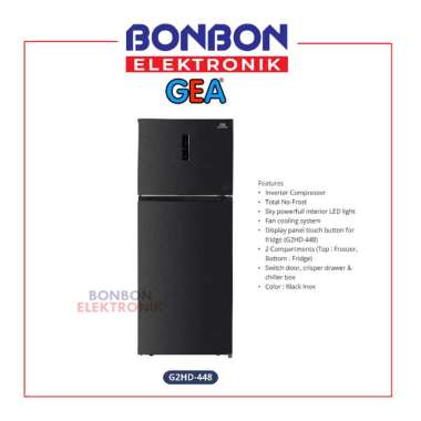 GEA Kulkas 2 Pintu G2HD-448 Black Inox / G2HD448 Inverter NoFrost 448L
