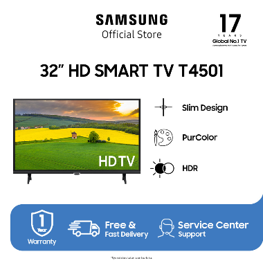 Samsung 32 inch HD Smart TV T4501 dengan PurColor, Dolby Digital Plus, Ultra Clean View, TV 32 inch