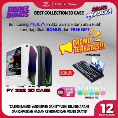 Casing PC Gaming 3D Design AULA FY332 include 3 fans RGB - Putih/Hitam PUTIH