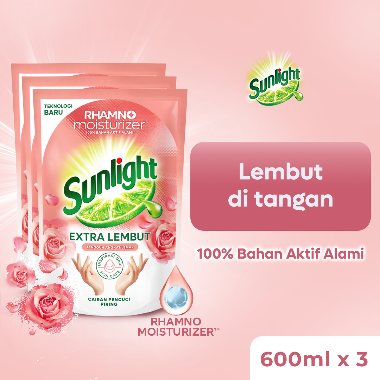 Sunlight Sabun Cuci Piring Cair Refill Extra Lembut 600 mL [3 Pcs]