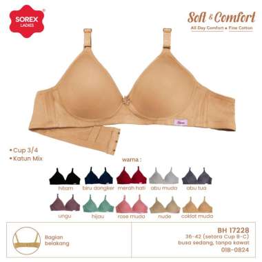 SOREX BRA 17228 - BH WANITA KAIT 3 DENGAN CUP BESAR TANPA KAWAT Size 40/90