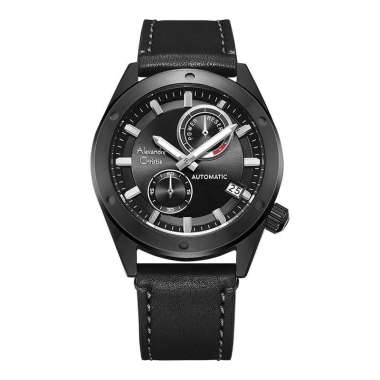 Jam Tangan Pria Alexandre Christie Automatic AC 3046 MA LIPBA Men Black Dial Black Leather Strap Hit
