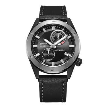 Jam Tangan Pria Alexandre Christie Automatic AC 3046 MA LEPBA Men Black Dial Black Leather Strap Hit