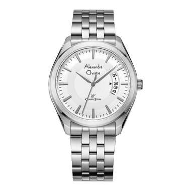 Jam Tangan Pria Alexandre Christie Classic Steel AC 8674 MD BSSSL Men White Dial Stainless Steel Str