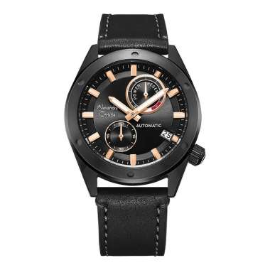 Jam Tangan Pria Alexandre Christie Automatic AC 3046 MA LIPBARG Men Black Dial Black Leather Strap H
