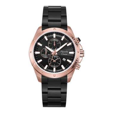 Jam Tangan Pria Alexandre Christie Chronograph AC 6669 MC BBRBA Men Black Dial Black Stainless Steel