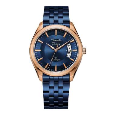 Jam Tangan Pria Alexandre Christie Classic Steel AC 8674 MD BURBU Men Blue Dial Blue Stainless Steel