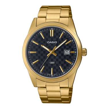 Jam Tangan Pria Casio General MTP-VD03G-1AUDF Dress Men Black Dial Gold Stainless Steel Band Gold