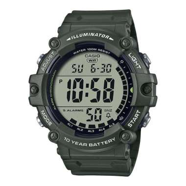 Jam Tangan Pria Casio General AE-1500WHX-3AVDF Illuminator Digital Dial Extra Long Army Green Resin 