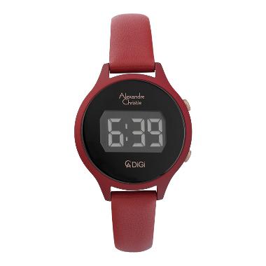Jam Tangan Wanita Alexandre Christie Digi AC 9379 LH LREBA Ladies Digital Dial Red Leather Strap Mer