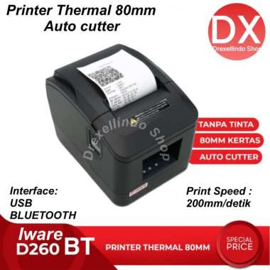 Printer Thermal 80mm IWARE D260 USB dan Bluetooth RJ11 Auto Cutting
