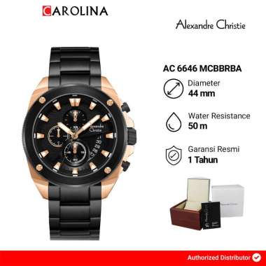 Jam Tangan Pria Alexandre Christie Chronograph AC 6646 MCBBRBA Black Dial Black Stainless Steel Stra