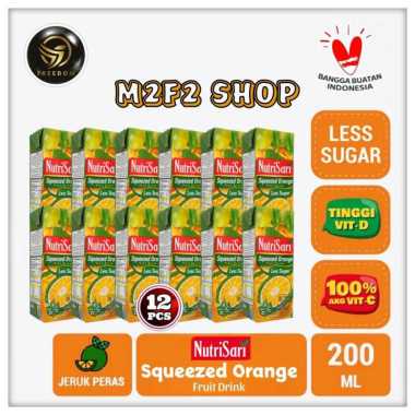 Juice Nutrisari Squeezed Orange | Jeruk Peras Less Sugar Kotak - 200 ml (Kemasan 12 Pcs)
