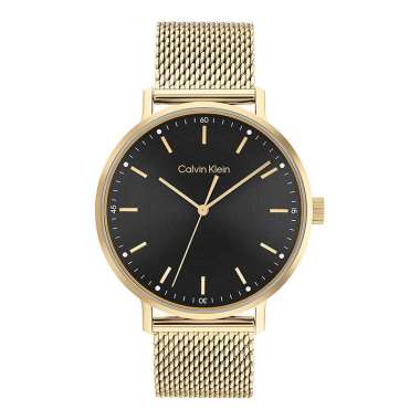 Jam Tangan Pria Calvin Klein Modern 25200049 Men Black Dial Gold Mesh Strap Gold