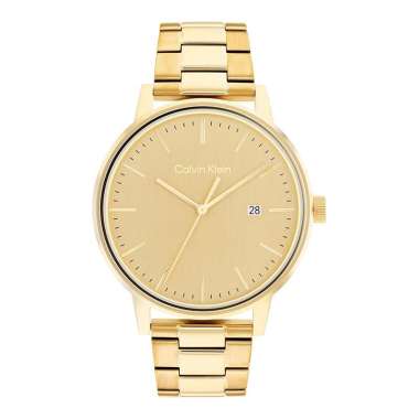 Jam Tangan Pria Calvin Klein Linked 25200056 Men Gold Dial Gold Stainless Steel Strap Gold