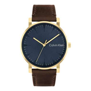 Jam Tangan Pria Calvin Klein Slate 25200261 Men Blue Dial Brown Leather Strap Coklat