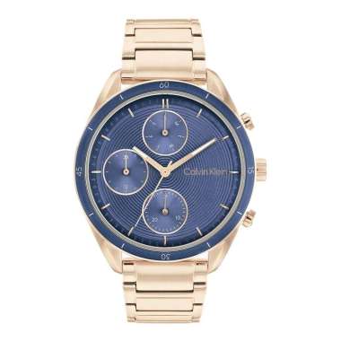 Jam Tangan Wanita Calvin Klein Multifunction 25200172 Ladies Blue Dial Rose Gold Stainless Steel Str