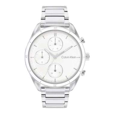 Jam Tangan Wanita Calvin Klein Multifunction 25200171 Ladies White Dial Stainless Steel Strap Silver