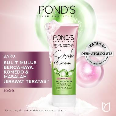 Pond's Bright Miracle Ultimate Pore Clear Facial Scrub 100G - Sabun cuci muka yang membersihkan 99% bakteri penyebab jerawat
