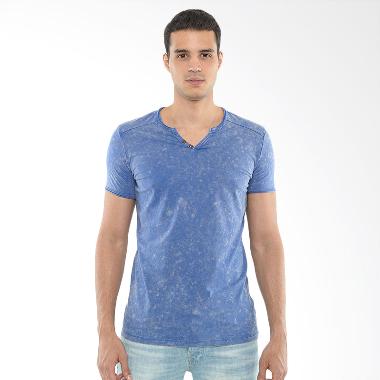 CVNL Buttoned Slimfit V Neck Biru Tshirt Kaos Pria