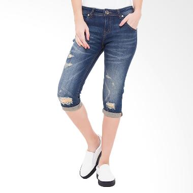 People's Denim Ladies Katlyn Ripped Ru 3/4 Slim Fit - Biru