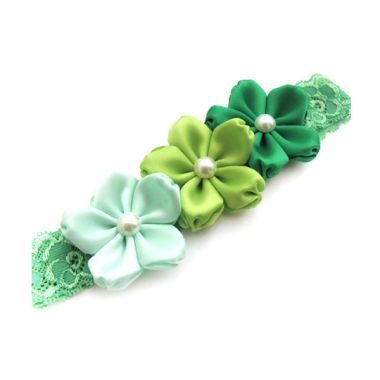 Emily Labels Satin Flower Green Hea ...