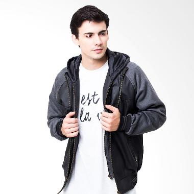 Evio Bomber Faux Leather 143 Jacket Pria - Hitam
