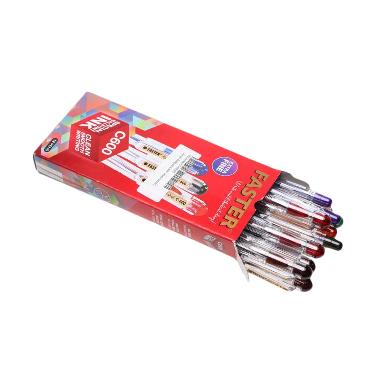Pulpen Faster [C600/12 pcs] / Ballpoint Pena Pen Tinta Warna Hitam [1 Pack]