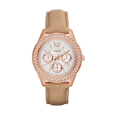 Fossil Stella Cream Leather Strap Rose Gold Jam Tangan Wanita Cream