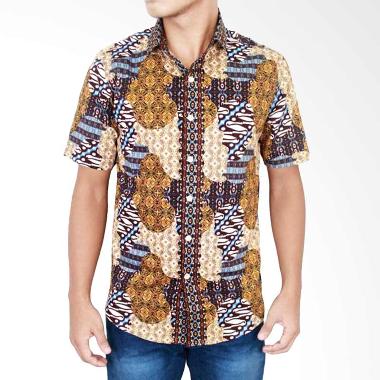 Gudang Fashion Kemeja Batik Pendek Pria Slim Fit Katun Beige - BAT 786