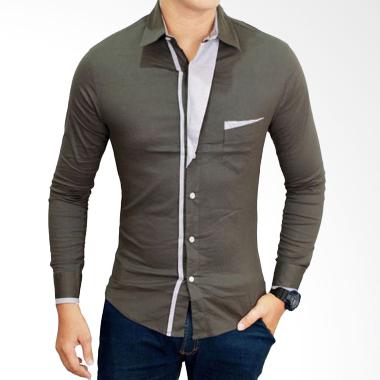 Gudang Fashion Korea Slimfit LNG 1575 Green Kemeja Pria