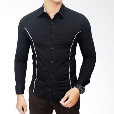 Gudang Fashion Slimfit Model Korea LNG 1058 Black Kemeja Pria