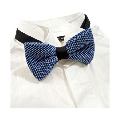 Kamis Ganteng - Houseofcuff Rajut Dasi kupu - Blue Black Dot Knit Semua Ukuran Biru