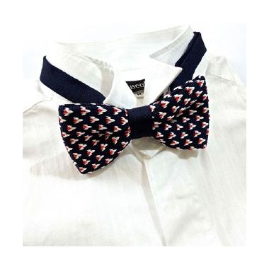 Houseofcuff Dasi Kupu Rajut - Dark Blue White Red Dot Semua Ukuran Biru Tua