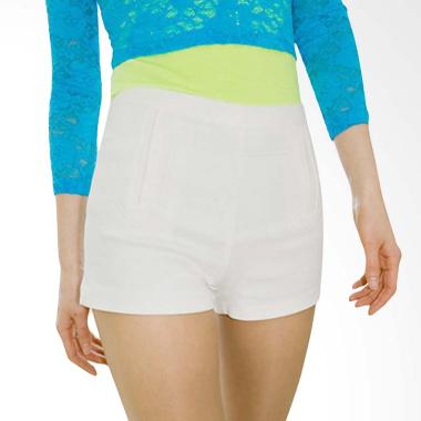 Kakuu Basic Pants Stitch Point High Waist Celana Pendek Wanita - Ivory