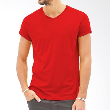 KaosYES Polos V-Neck Kaos Pria - Merah