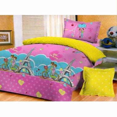 King Katun Motif Eiffel Glow in The Dark Sprei - Pink Yellow