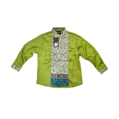 Little Superstar Shirt 2 Tone Ls Batik Koko Anak - Green Cream
