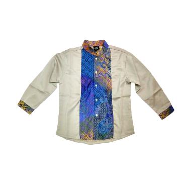 Little Superstar Shirt 2 Tone Ls Batik Koko Anak - Grey Blue
